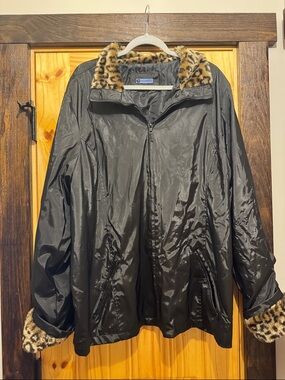 Black zip Jacket with Leopard fur
